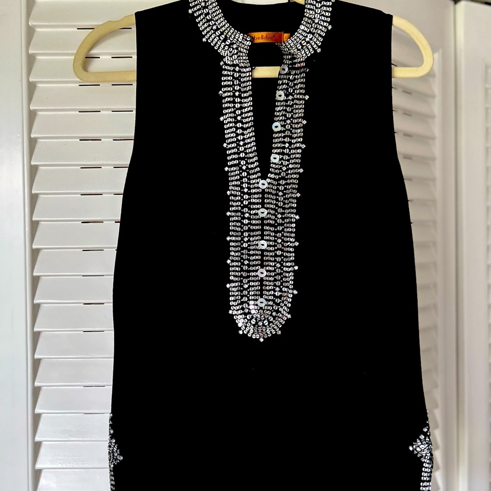 Belldini black sleeveless NWOT sz lg lovely sequined and rhinestone top